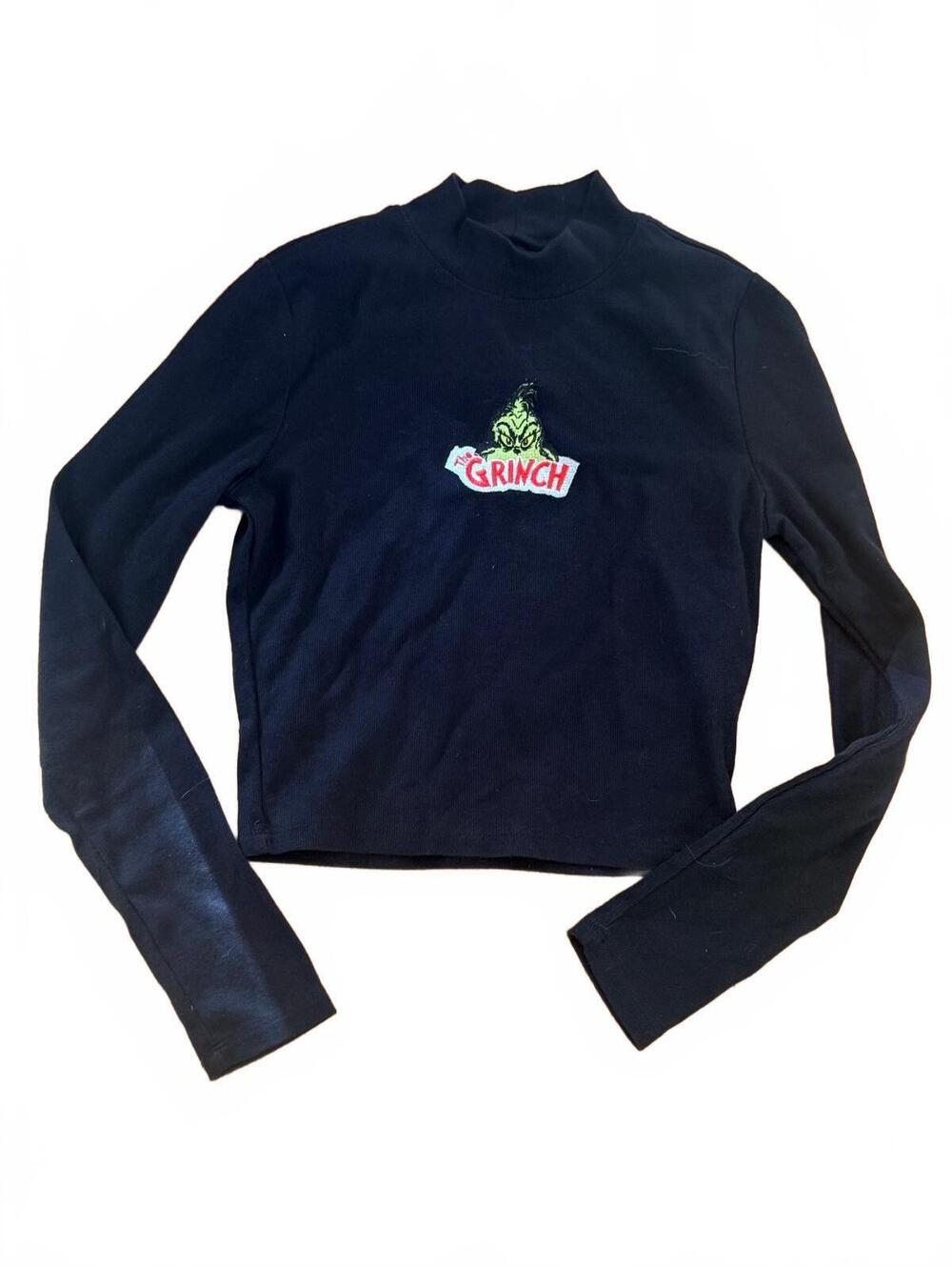 Hybrid Apparel The Grinch Black Long Sleeve Crop Top M